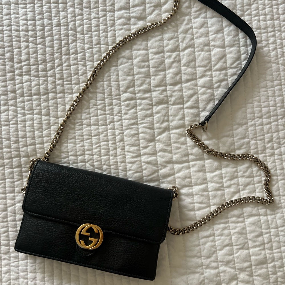 Gucci Black Crossbody Bag with Gold Chain